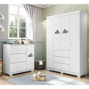 Quarto Infantil Com Cômoda E Guarda Roupa Infantil Ane Branco