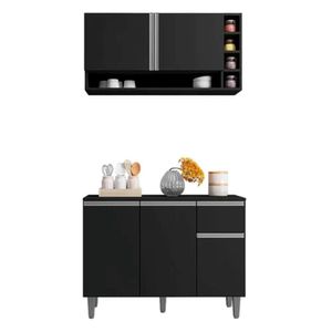 Kit Armario Balcão Cozinha 105cm Compacta Vanessa Preto Ajl