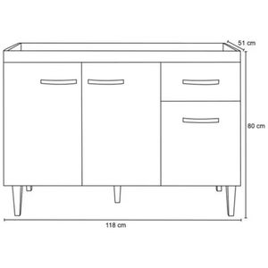 Balcão P/ Pia Cozinha 120cm Gabriela 3 Portas 1 Gaveta Sem Tampo Cinza - Ajl
