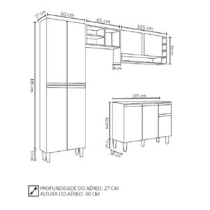 Cozinha Modulada 2,30m Compacta Vanessa Com Balcão Branco Ajl