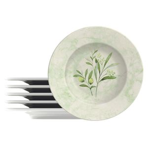 Prato De Sobremesa Porcelana Decorada Oliva 21cm 6 Un Tramontina