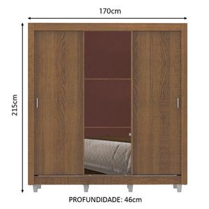 Guarda Roupa Casal 3 Portas de Correr com Espelho