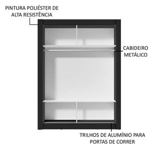 Guarda-roupa Solteiro 2 Portas Com Espelho Preto/Cinza