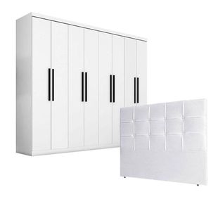Quarto De Casal Guarda Roupa 1684 E Cabeceira Luiza 140 Cm Branco - Araplac