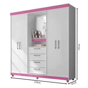 Quarto De Casal Guarda Roupa 2218 Cômoda 8000 E Cabeceira Luiza 160 Cm Branco - Araplac