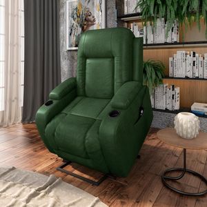 Poltrona do Papai Reclinável Sala de Cinema Crihs LIFT com Massagem e Aquecimento PU Verde G23 - Gran Belo