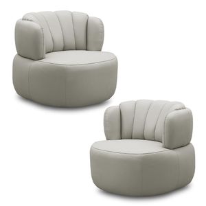 Kit 2 Poltronas Decorativas Mariele Sala de Estar Base Giratória Aço Couro Off White