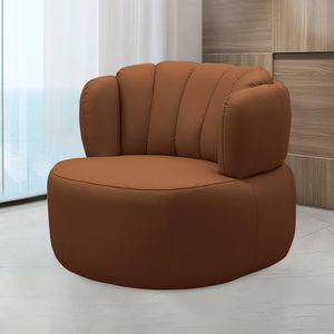 Kit 2 Poltronas Decorativas Mariele Sala de Estar Base Giratória Aço Couro Conhaque