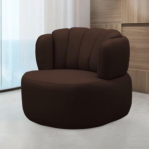 Conjunto Sala de estar Mariele Poltrona Base Giratória Aço com Puff Couro Marrom Chocolate