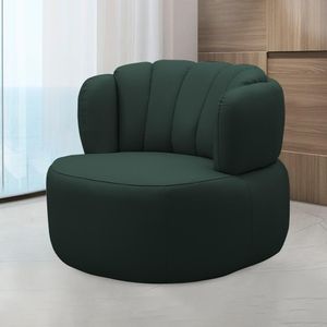 Conjunto Sala de estar Mariele Poltrona Base Giratória Aço com Puff Couro Verde Musgo