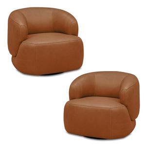 Kit 2 Poltronas Decorativas Verona Sala de Estar Base Giratória Aço Couro Conhaque
