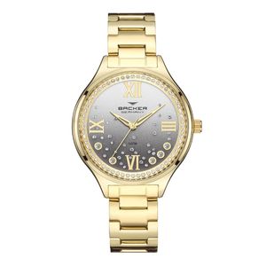 Relógio Backer Feminino Ref:12053145f Cz Fashion Dourado