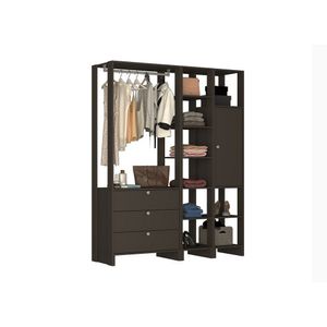 Closet Multi Yes Com Cabideiro 3 Gavetas Porta e 10 Prateleiras Nova Mobile - Grafite Intenso