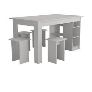 Conjunto De Mesa De Jantar com Nichos e Bancos Nova Mobile - Branco