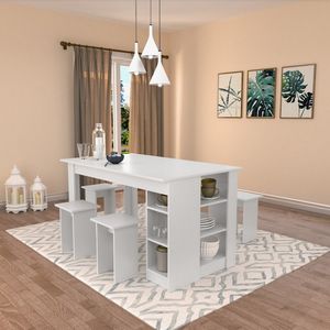 Conjunto De Mesa De Jantar com Nichos e Bancos Nova Mobile - Branco