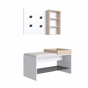 Kit painel organizador e banco Com futon FLOW Be mobiliário - Branco TX com Nature