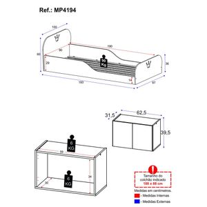 Cama Infantil Montessoriana p/ Colchão 88 x 188cm e Mesa de Cabeceira Multimóveis MP4194