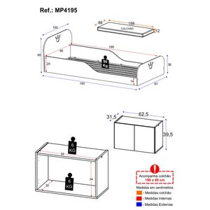 Cama Infantil Montessoriana com Colchão Incluso e Mesa de Cabeceira 2 Portas Multimóveis MP4195