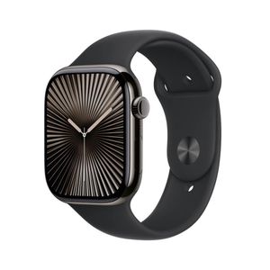 Apple Watch Series 10 GPS + Cellular • Caixa ardósia de titânio – 46 mm • Pulseira esportiva preta – M/G