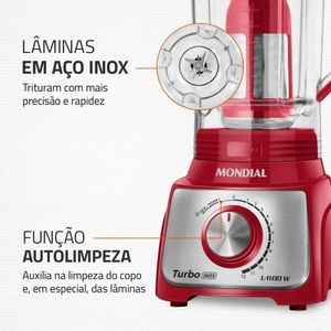 Liquidificador Mondial Turbo Vermelho 3L L-1100-RI 1100W 110V