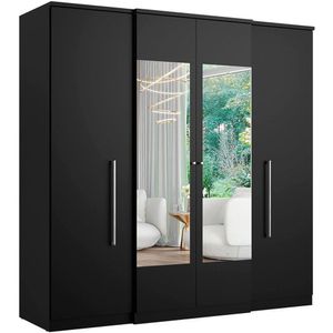 Roupeiro com Espelho Casal 4 Portas THB Splendore Glass, Preto, 181 cm