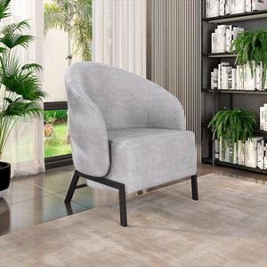 Poltrona Decorativa Sala de Estar kenya Pés em Ferro Pu Preto/Cinza G33 - Gran Belo