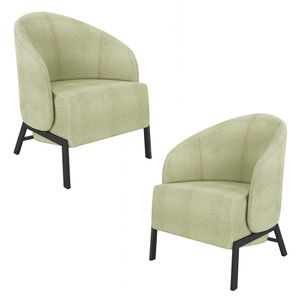 Kit 2 Poltronas Decorativa Sala de Estar kenya Pés em Ferro Bouclê Preto/Verde G33 - Gran Belo