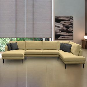 Sofá Decorativo Sala de Estar Osaka 310cm Modulado em U com Almofadas Pés em Madeira Linho Bege