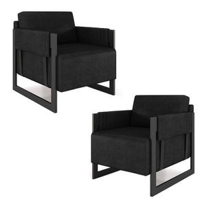 Kit 2 Poltronas Decorativa Sala de Estar Moria Base em Ferro Pu Preto G33 - Gran Belo