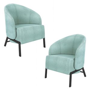 Kit 2 Poltronas Decorativa Sala de Estar kenya Pés em Ferro Bouclê Preto/Azul G33 - Gran Belo