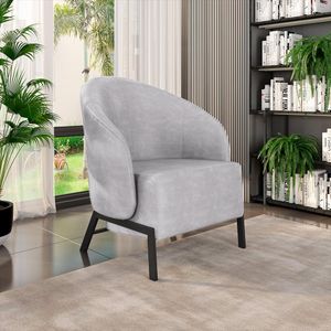 Kit 2 Poltronas Decorativa Sala de Estar kenya Pés em Ferro Pu Preto/Cinza G33 - Gran Belo