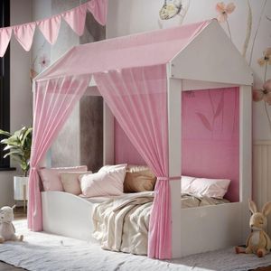 Cama Montessoriana Colina Com Proteção Lateral Para Quarto De Menina Princesa Com Voal