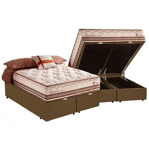 Cama Box Baú King + Colchão Herval Istambul Molas Maxspring 193x203x76 Suede Marrom