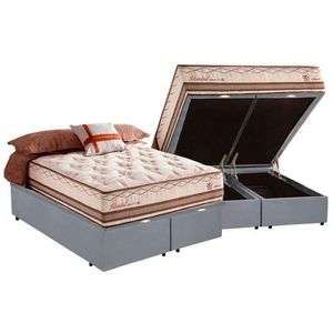 Cama Box Baú King + Colchão Herval Istambul Molas Maxspring 193x203x76 Suede Cinza