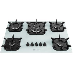 Cooktop Mueller 5 Bocas Branco Com Queimador Tripla Chama Bivolt