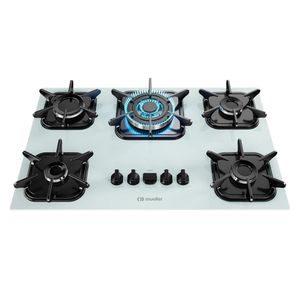 Cooktop Mueller 5 Bocas Branco Com Queimador Tripla Chama Bivolt