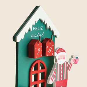 Adorno Calendário Papai Noel Joy Madeira 14cm - A\CASA