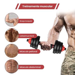 Kit Halteres 6 Em 1 Peso Musculação Até 30kg Ajustável Preto