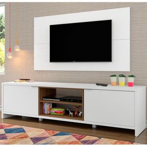 Rack Metz e Painel para TV Sala de Estar Branco Madesa