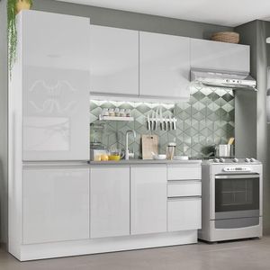 Cozinha Acordes Glamy Branco 100% MDF Armário Balcão Madesa