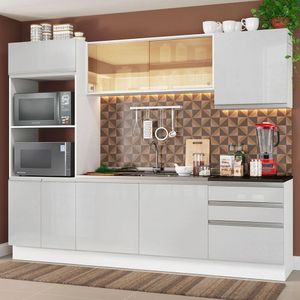 Cozinha Acordes Glamy Armário Torre Balcão MDF Branco Madesa