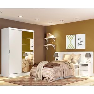 Quarto Guarda-Roupa Luke Cabeceira 2 Criados Branco Madesa