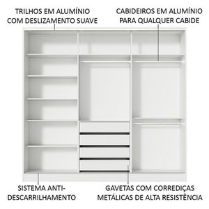 Guarda-roupa Casal Eros 3 Portas de Correr de Espelho Madesa