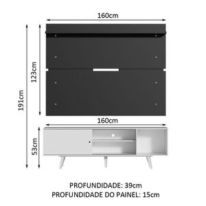 Rack Dubai e Painel Tv até 65" com Pés Branco/preto Madesa