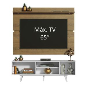 Rack Dubai e Painel Tv até 65" com Pés Branco/rustic Madesa