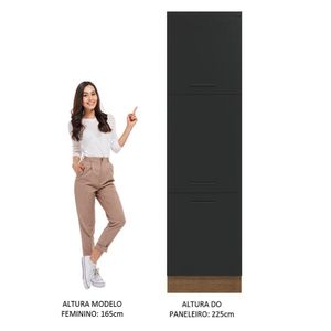 Paneleiro Madesa Agata 60cm 3 Portas Rustico Preto