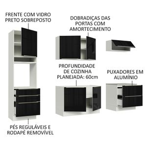 Cozinha Completa com Armário 6 Portas 5 Gavetas Branco Preto