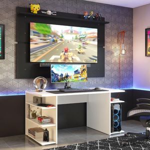 Mesa Para Computador Gamer e Painel Tv - Branco/preto