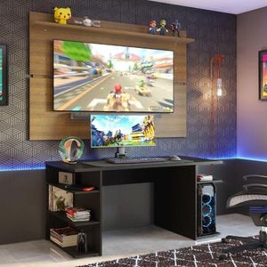 Mesa Para Computador Gamer e Painel Tv - Preto/rustic