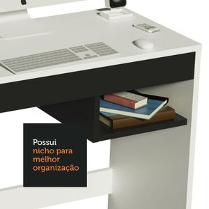 Escrivaninha Rubi e Estante Livreiro 6906 Branco Preto